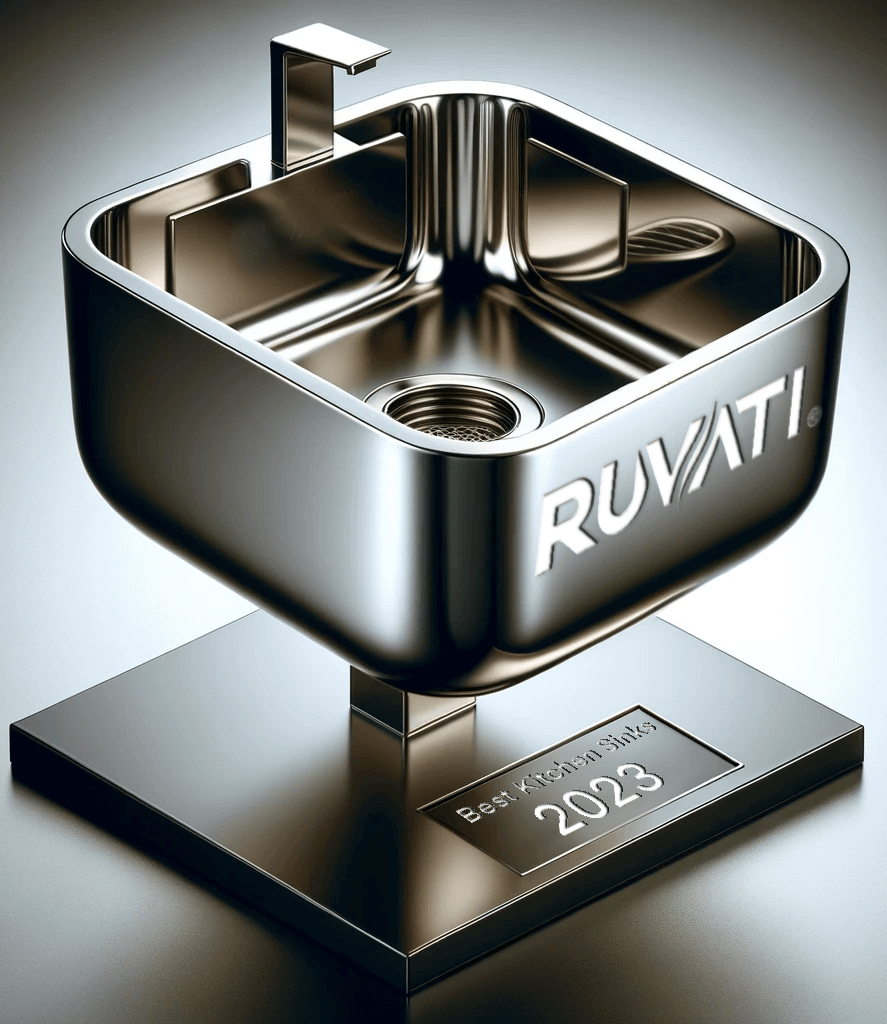 The Best Kitchen Sinks of 2025: Elevating Style and Functionality for Your Home Award trophy shaped like a sink, engraved with "RUVATI" and "Best Kitchen Sinks 2023