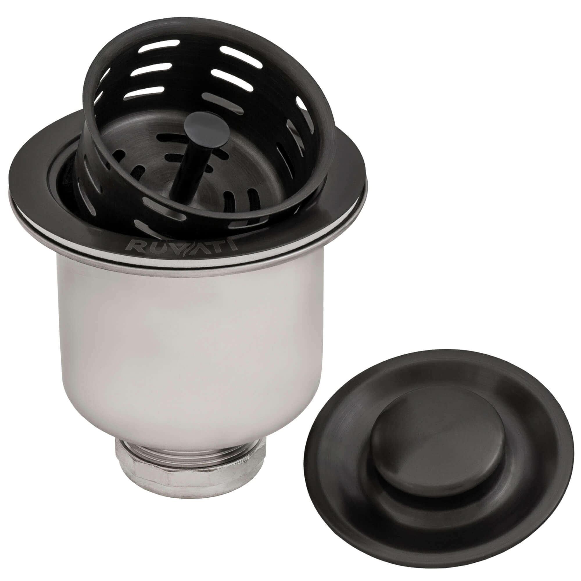 Ruvati Deep Basket Strainer Drain for Kitchen Sinks all Metal 3-1/2 inch - Gunmetal Black Stainless Steel - RVA1027BL
