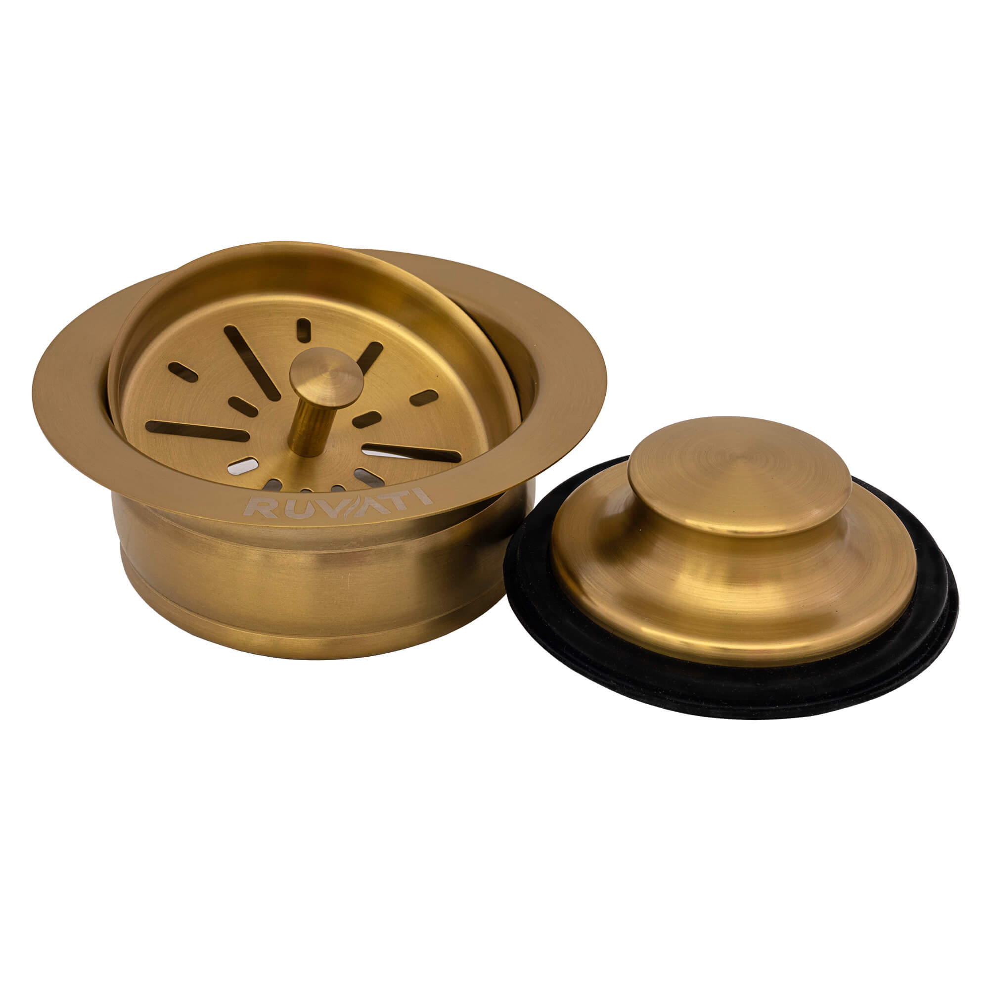 Ruvati Garbage Disposal Flange with Basket Strainer and Stopper - Brushed Gold Satin Brass - RVA1042GG