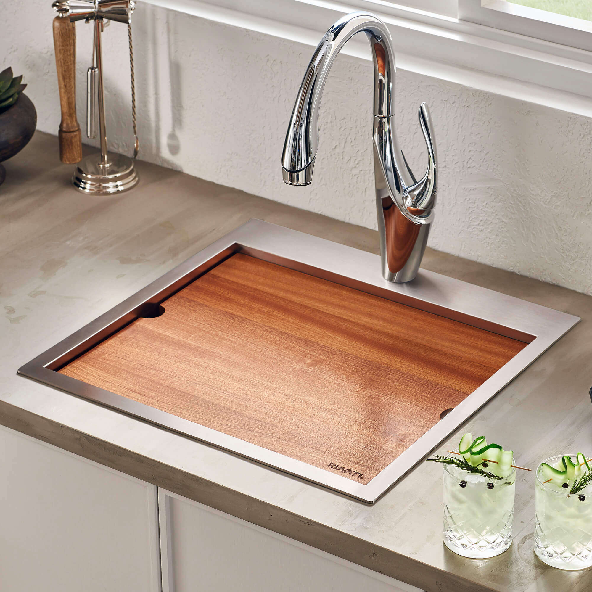 Ruvati Solid Wood Replacement Cutting Board Sink Cover for RVH8218 workstation sink - RVA1228