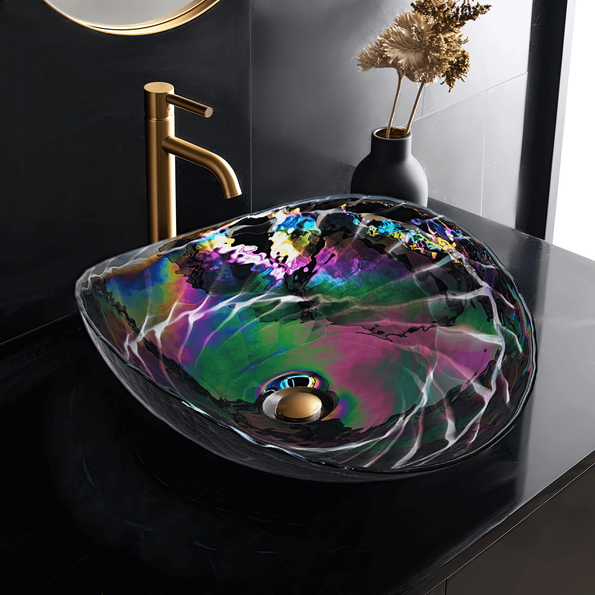 Black Cosmic Glass Bathroom Sink