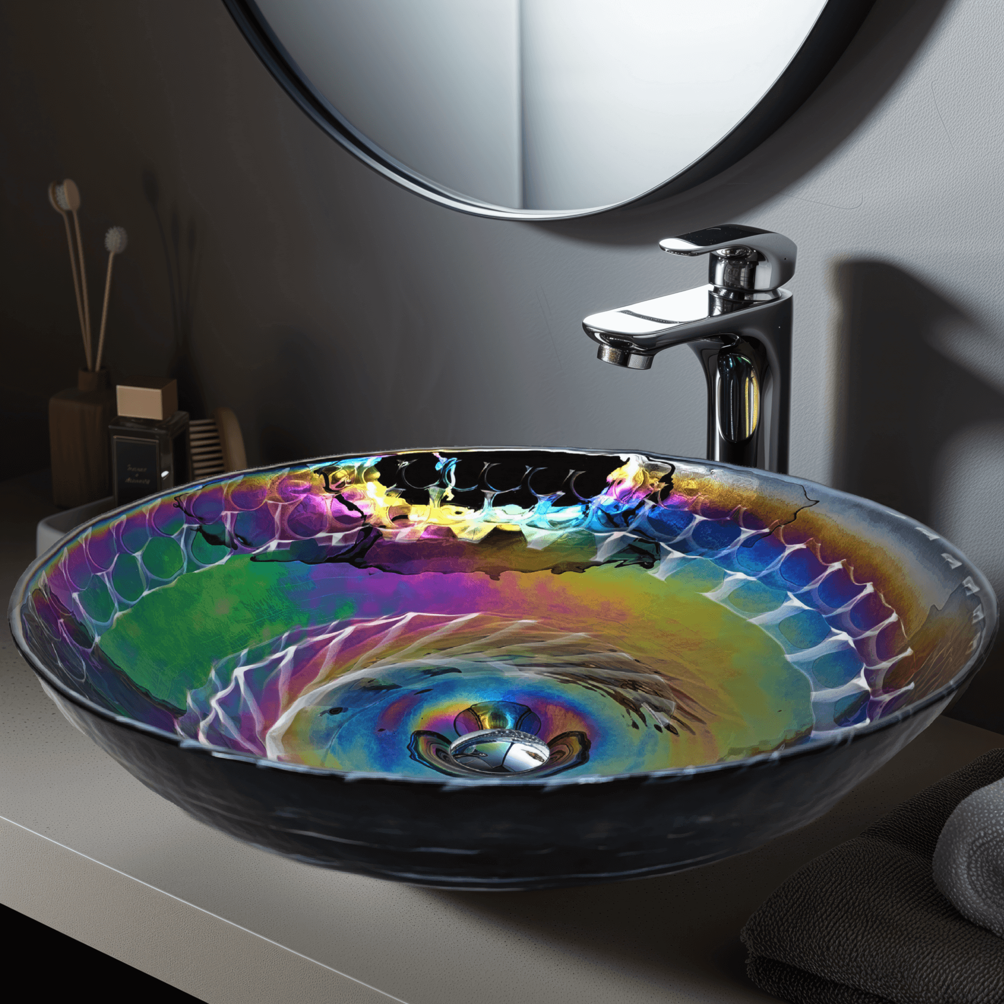 Circular Black Glass Vessel Sink