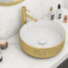Ruvati 14 inch Bathroom Vessel Sink Round Gold Decorative Art Above Vanity Counter White Ceramic - RVB0314WG