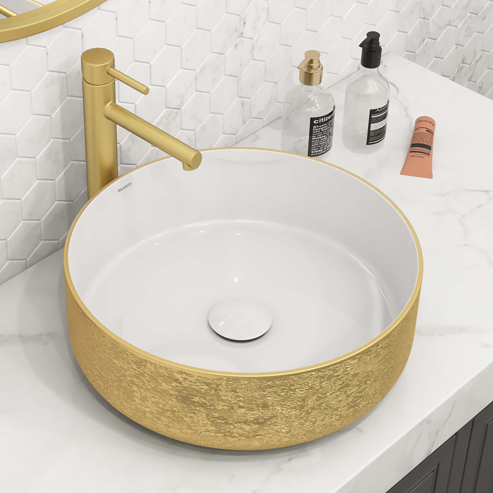 Decorative gold and white Bathroom vessel Sink
