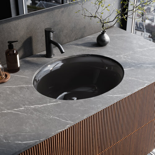 Ruvati 16 x 13 inch Undermount Bathroom Sink Black Oval Porcelain Ceramic with Overflow - RVB0618BK