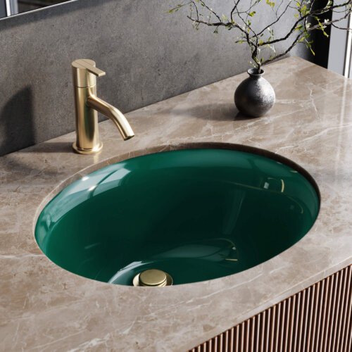 Ruvati 16 x 13 inch Undermount Bathroom Sink Emerald Green Oval Porcelain Ceramic with Overflow - RVB0618EG