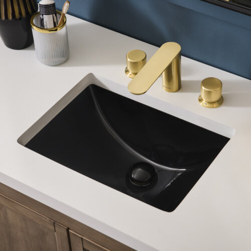 Ruvati 17 x 12 inch Undermount Bathroom Vanity Sink Black Rectangular Porcelain Ceramic with Overflow - RVB0718BK