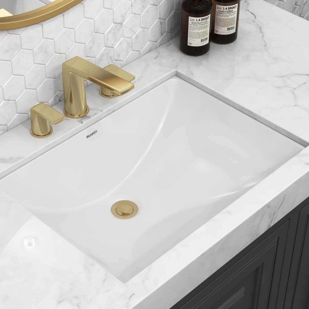 White Ceramic Undermount Rectangular Bathroom Sink