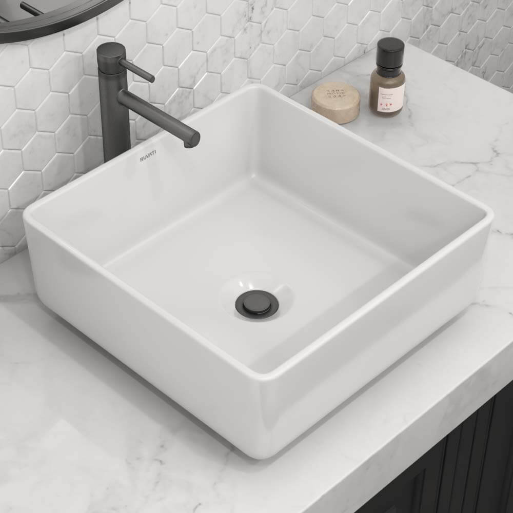 White Square Bathroom Vessel Sink Ceramic