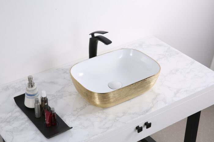 White Gold Bathroom Vessel Sink Top Vanity