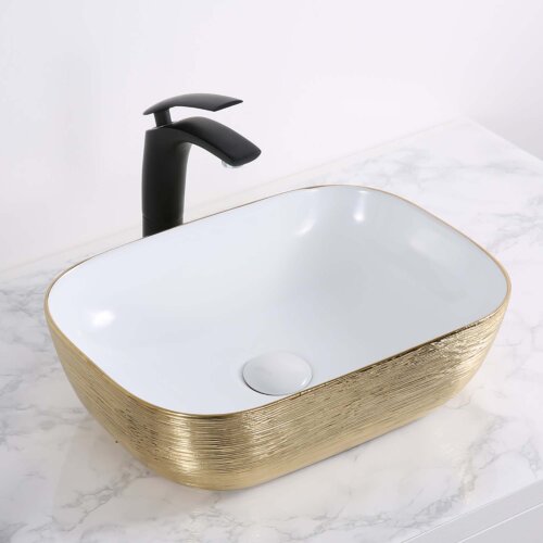 Ruvati 20 x 16 inch Bathroom Vessel Sink Gold Decorative Art Above Vanity Counter White Ceramic - RVB2016WG
