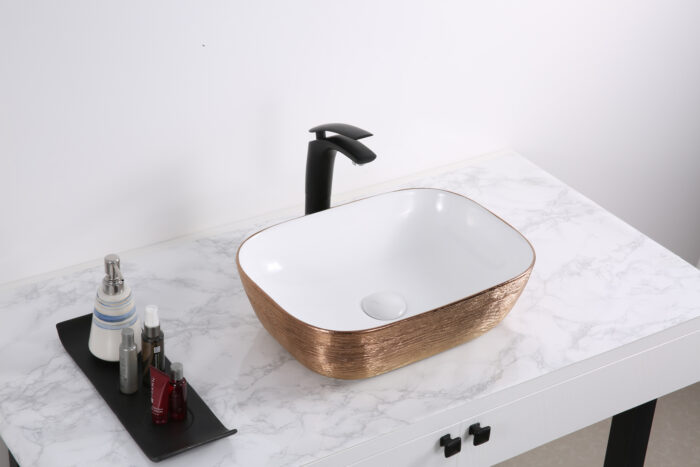 White Rose Gold Bathroom TopMount Vessel Sink