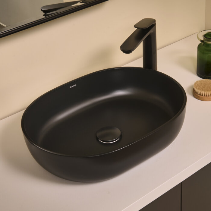 Ruvati 19-inch Matte Black epiStone Solid Surface Modern Bathroom Vessel Sink - RVB2119BK Ruvati 19-inch Matte Black epiStone Solid Surface Modern Bathroom Vessel Sink - RVB2119BK