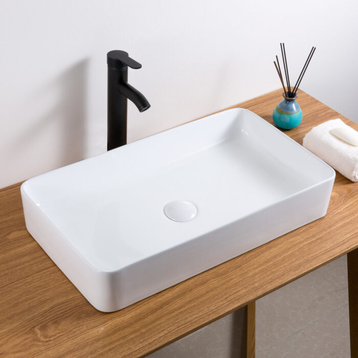 White Rectangular Bathroom Ceramic Sink
