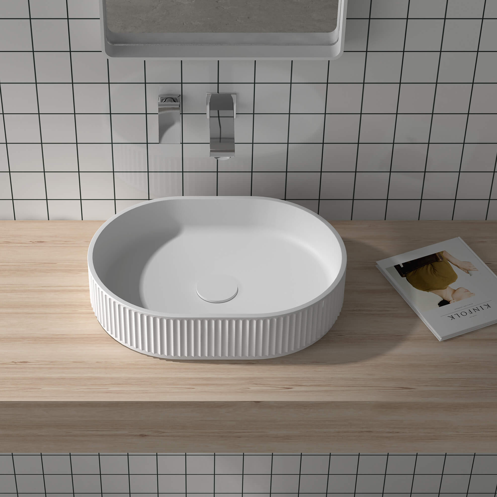 Fluted Vessel Matte White Sink
