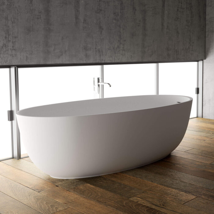Ruvati 66-inch Matte White epiStone Solid Surface Oval Freestanding Bath Tub Canali - RVB6719WH Ruvati 66-inch Matte White epiStone Solid Surface Oval Freestanding Bath Tub Canali - RVB6719WH