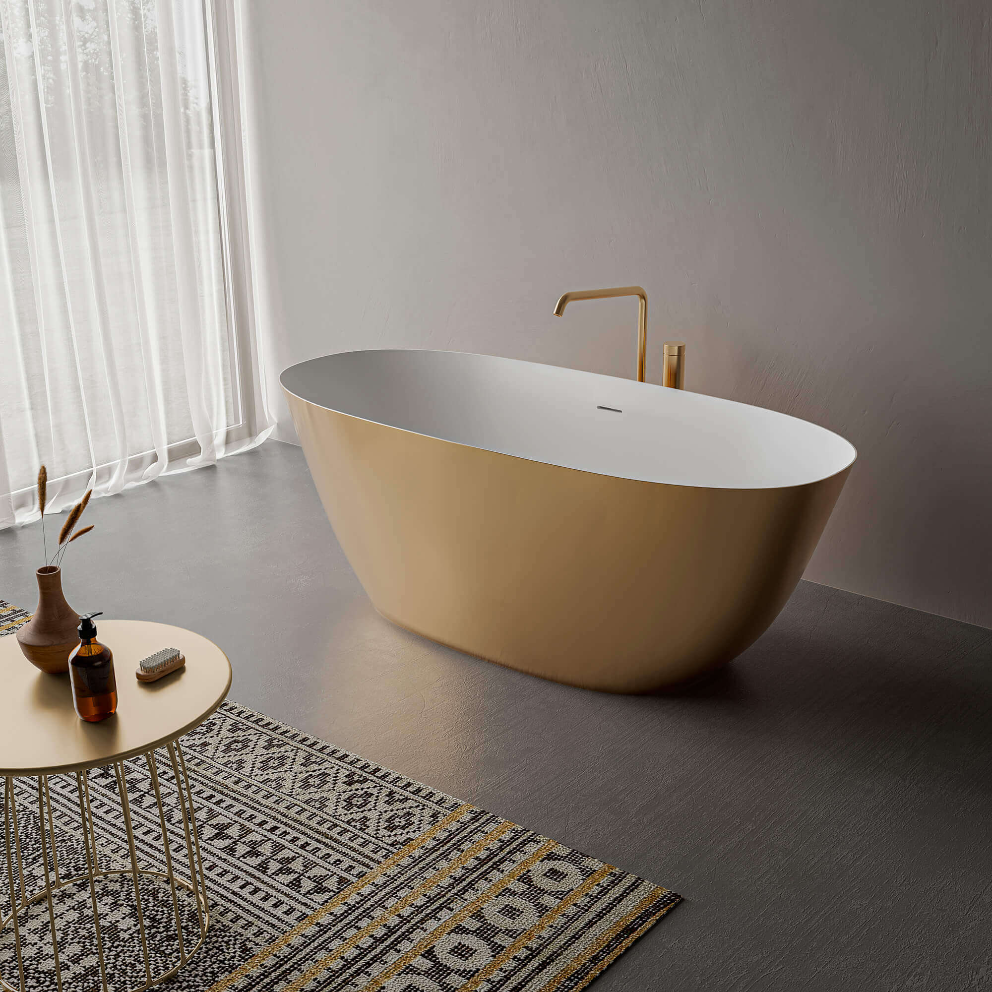 Gold White Matte Bathtub Freestanding