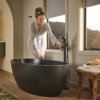 Ruvati 59-inch Matte Black epiStone Solid Surface Oval Freestanding Bath Tub Canali - RVB6744BK Ruvati 59-inch Matte Black epiStone Solid Surface Oval Freestanding Bath Tub Canali - RVB6744BK