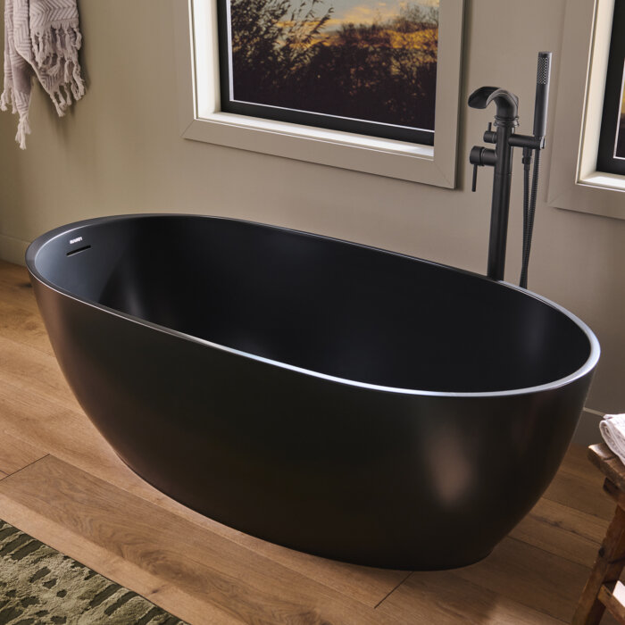 Ruvati 59-inch Matte Black epiStone Solid Surface Oval Freestanding Bath Tub Canali - RVB6744BK Ruvati 59-inch Matte Black epiStone Solid Surface Oval Freestanding Bath Tub Canali - RVB6744BK