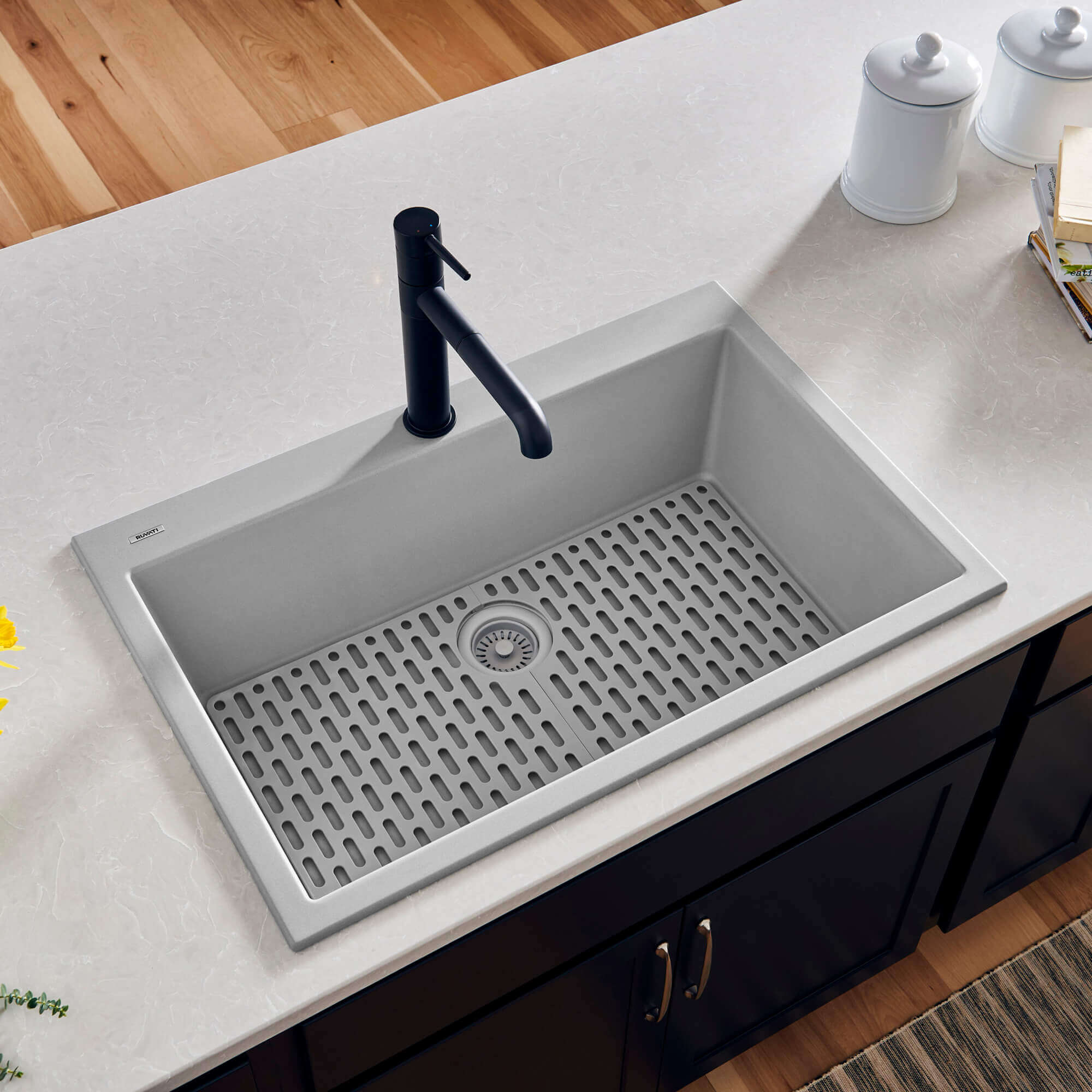 Ruvati 33 x 22 inch epiGranite Drop-in Topmount Granite Composite Single Bowl Kitchen Sink – Silver Gray – RVG1080GR 1 Ruvati 33 x 22 inch epiGranite Drop-in Topmount Granite Composite Single Bowl Kitchen Sink - Silver Gray - RVG1080GR