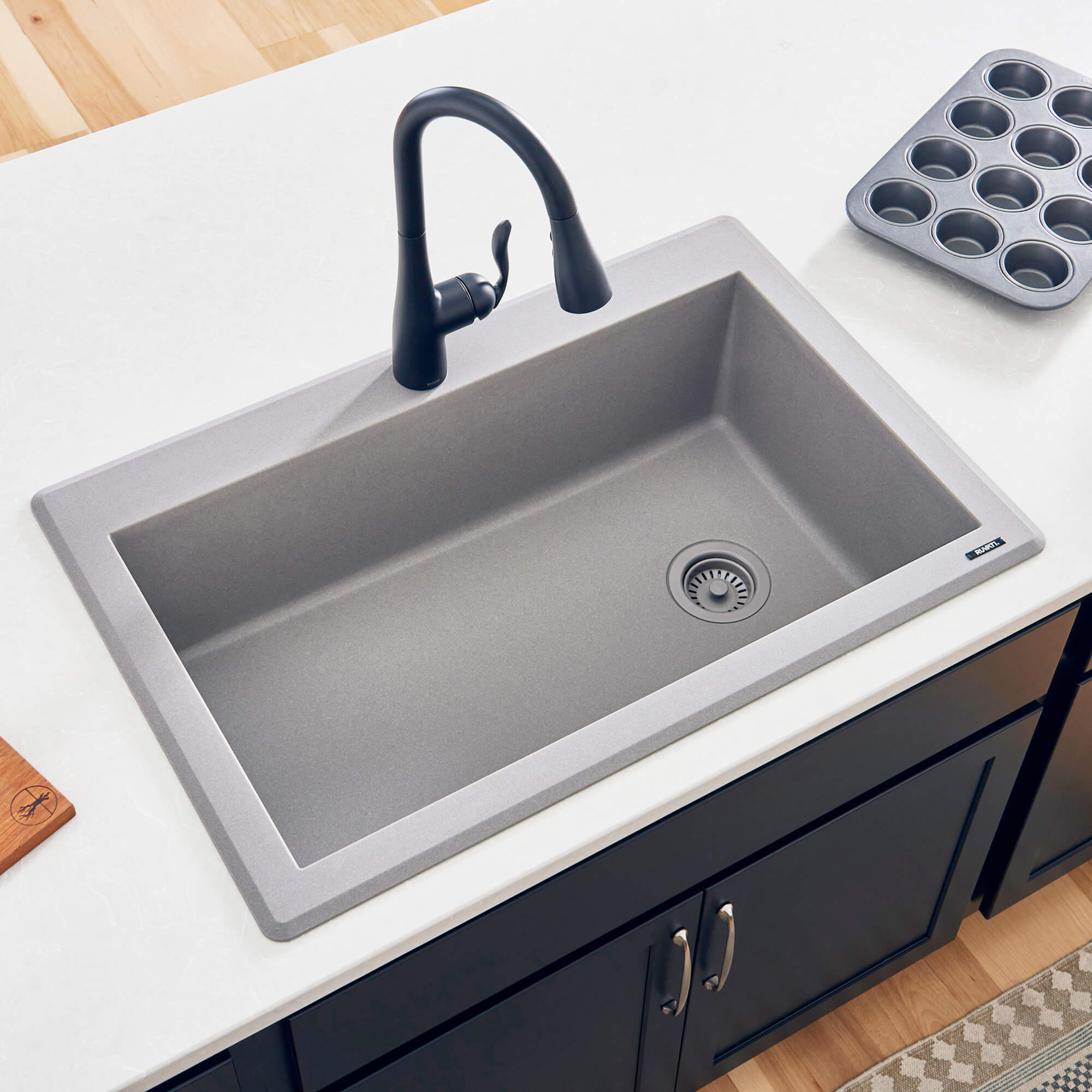 Ruvati epiGranite RVG1033GR Urban Gray Granite Kitchen Sink Urban Gray Drop-in Kitchen Sink Granite