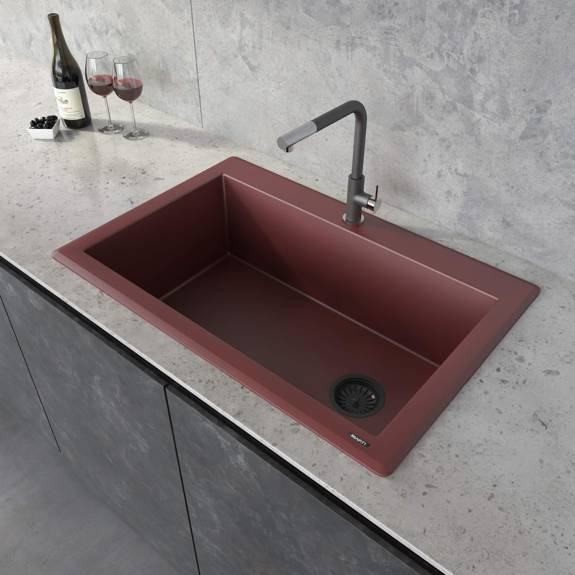 Carnelian Red Granite Drop-in Sink