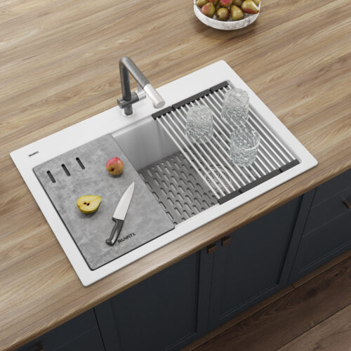 Matte White Granite Drop-in Workstation Sink