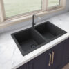 Ruvati 34 x 20 inch epiGranite Dual-Mount Granite Composite Double Bowl Kitchen Sink - Midnight Black - RVG1319BK