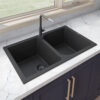 Midnight Black Granite Double Bowl Sink