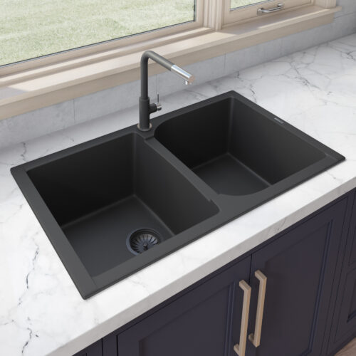Midnight Black Granite Double Bowl Sink