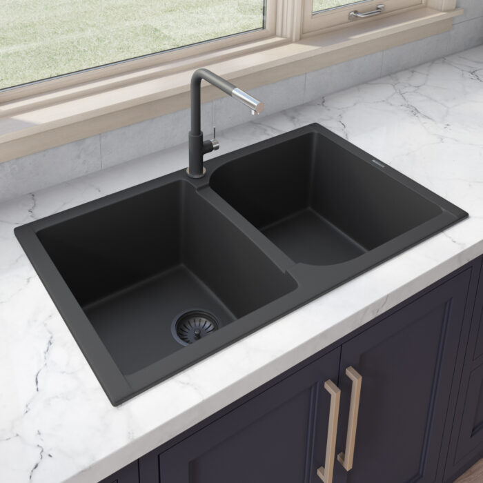 Midnight Black Granite Double Bowl Sink