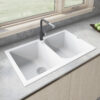 White Dual-Mount Granite Double Bowl Sink