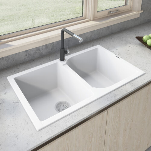 White Dual-Mount Granite Double Bowl Sink