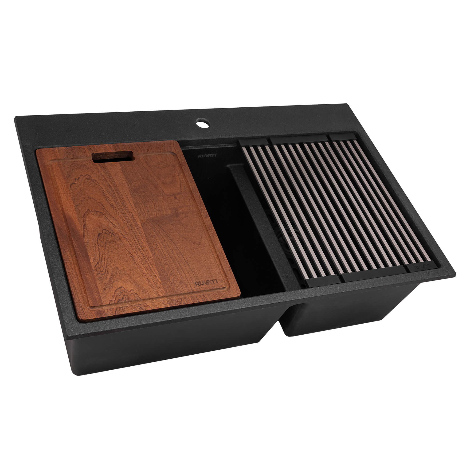 Charcoal Black Double Bowl Workstation Sink
