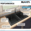Ruvati 33 x 22 inch epiGranite Dual-Mount Granite Composite Double Bowl Kitchen Sink - Midnight Black - RVG1344BK