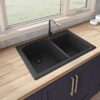 Ruvati 33 x 22 inch epiGranite Dual-Mount Granite Composite Double Bowl Kitchen Sink - Midnight Black - RVG1344BK