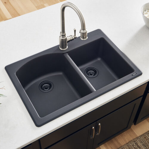 Midnight Black Dual-Mount Double Bowl Sink