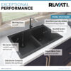 Ruvati 33 x 22 inch epiGranite Drop-in Topmount Granite Composite Double Bowl Kitchen Sink - Midnight Black - RVG1345BK Ruvati 33 x 22 inch epiGranite Drop-in Topmount Granite Composite Double Bowl Kitchen Sink - Midnight Black - RVG1345BK