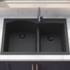 Ruvati 33 x 22 inch epiGranite Drop-in Topmount Granite Composite Double Bowl Kitchen Sink - Midnight Black - RVG1345BK Ruvati 33 x 22 inch epiGranite Drop-in Topmount Granite Composite Double Bowl Kitchen Sink - Midnight Black - RVG1345BK