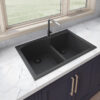 Ruvati 33 x 22 inch epiGranite Drop-in Topmount Granite Composite Double Bowl Kitchen Sink - Midnight Black - RVG1345BK Ruvati 33 x 22 inch epiGranite Drop-in Topmount Granite Composite Double Bowl Kitchen Sink - Midnight Black - RVG1345BK