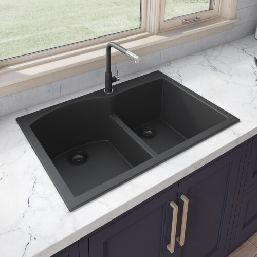 Midnight Black Drop-in Double Bowl Sink