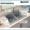 Ruvati 33 x 22 inch epiGranite Drop-in Topmount Granite Composite Double Bowl Kitchen Sink - Silver Gray - RVG1345GR Ruvati 33 x 22 inch epiGranite Drop-in Topmount Granite Composite Double Bowl Kitchen Sink - Silver Gray - RVG1345GR