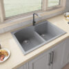 Ruvati 33 x 22 inch epiGranite Drop-in Topmount Granite Composite Double Bowl Kitchen Sink - Silver Gray - RVG1345GR Ruvati 33 x 22 inch epiGranite Drop-in Topmount Granite Composite Double Bowl Kitchen Sink - Silver Gray - RVG1345GR