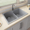 Ruvati 33 x 22 inch epiGranite Drop-in Topmount Granite Composite Double Bowl Kitchen Sink - Silver Gray - RVG1345GR Silver Gray Drop-in Double Bowl Sink