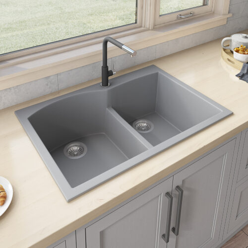 Silver Gray Drop-in Double Bowl Sink