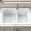 Ruvati 33 x 22 inch epiGranite Drop-in Topmount Granite Composite Double Bowl Kitchen Sink - White - RVG1345WH