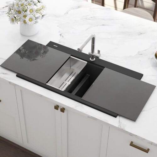 Midnight Black Ledge Workstation Sink