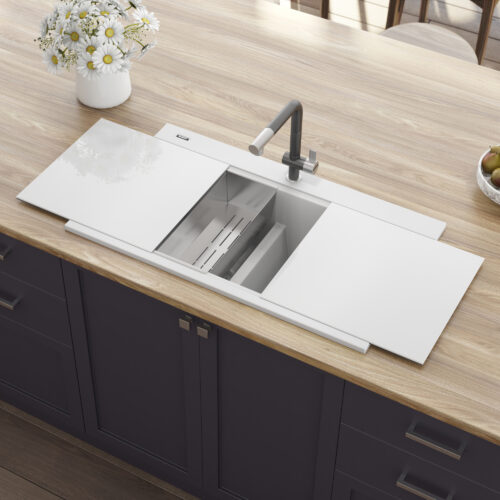 Arctic White Ledge Workstation Sink