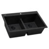 Ruvati 33 x 22 inch epiGranite Drop-in TopMount Granite Composite Double Bowl Low Divide Kitchen Sink - Midnight Black - RVG1385BK