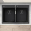 Ruvati 33 x 22 inch epiGranite Drop-in TopMount Granite Composite Double Bowl Low Divide Kitchen Sink - Midnight Black - RVG1385BK
